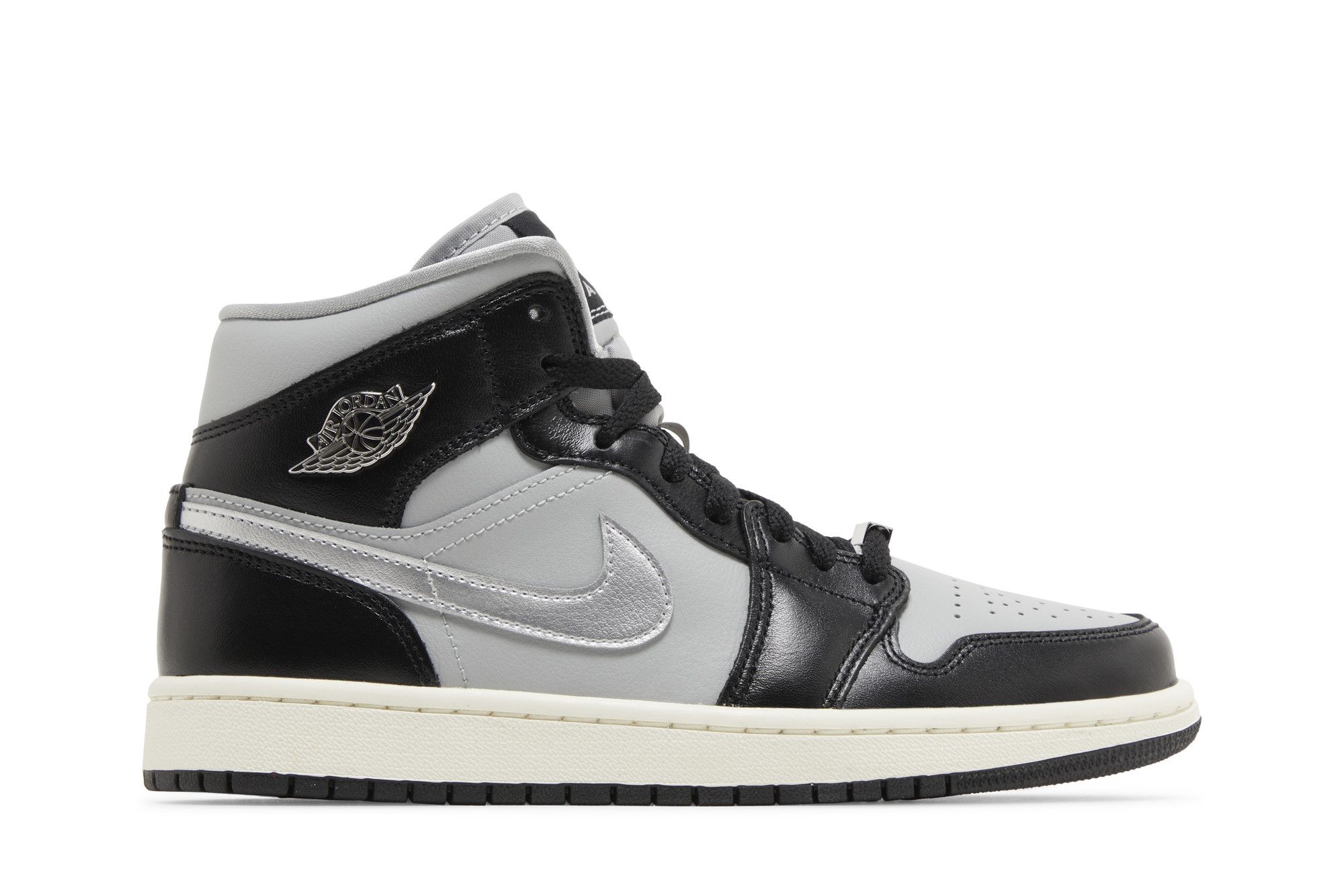Jordan 1 Mid SE Women's Black Metallic Silver Sneakers FB9892-002