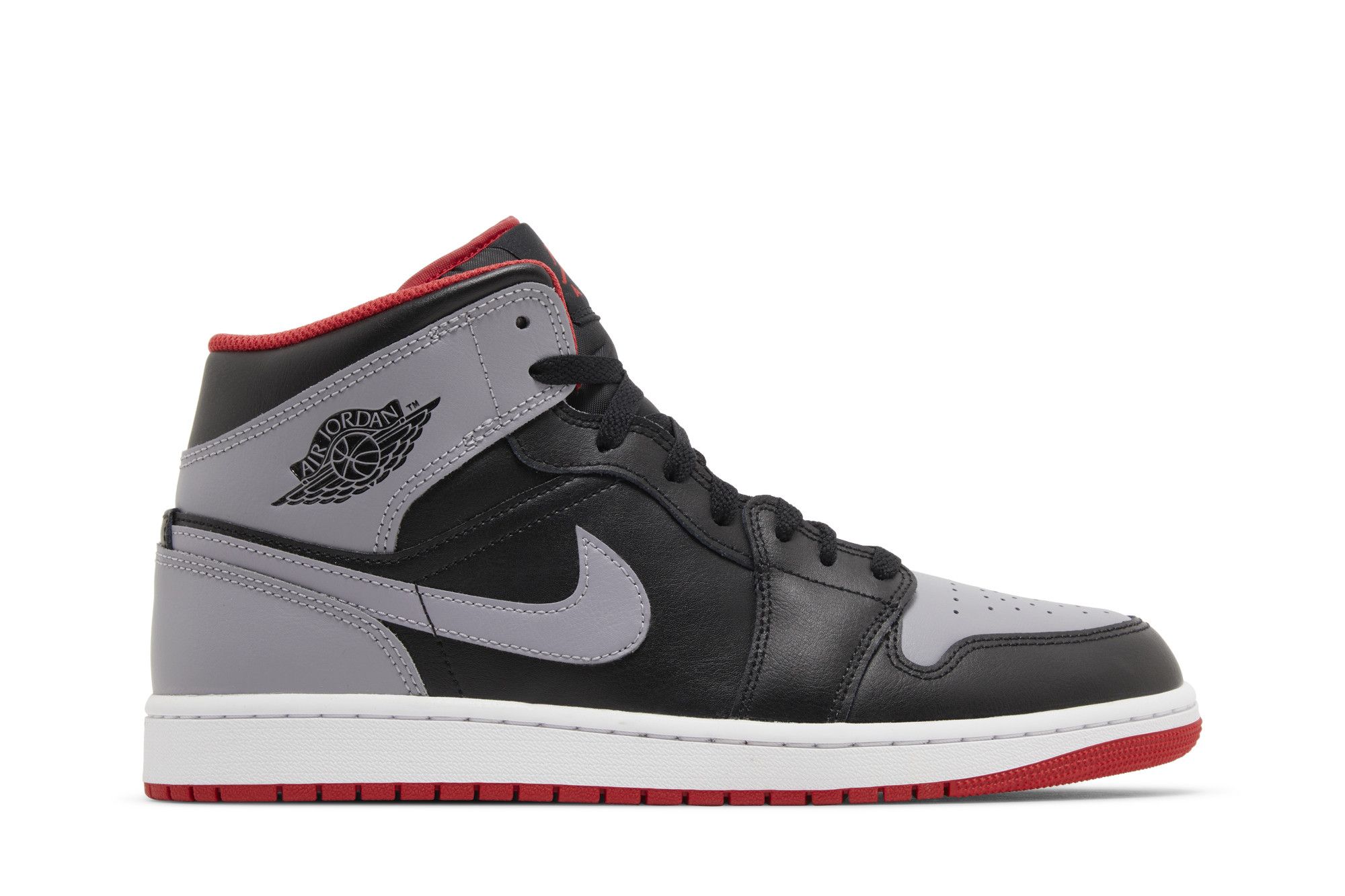 Jordan 1 Mid Bred Shadow Leather Trainers - Black/Red/Grey - DQ8426-006