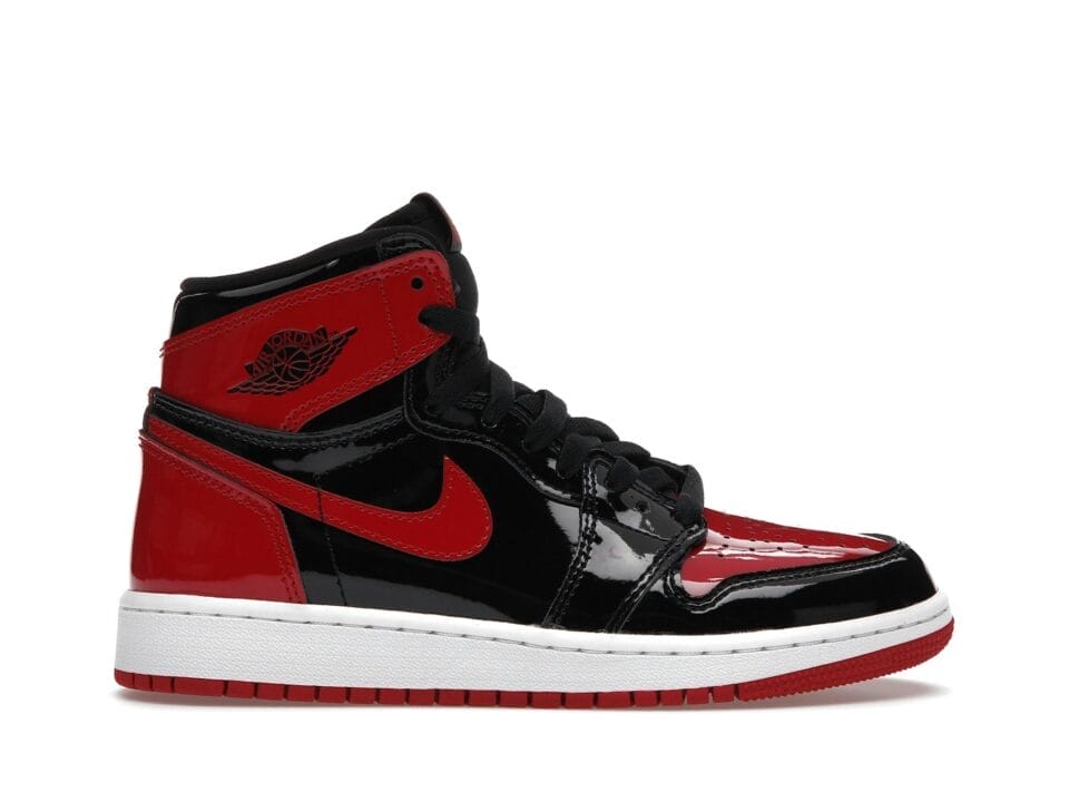 Air Jordan 1 Retro High OG Patent Bred GS Trainers - Black/White/Red - 575441-063
