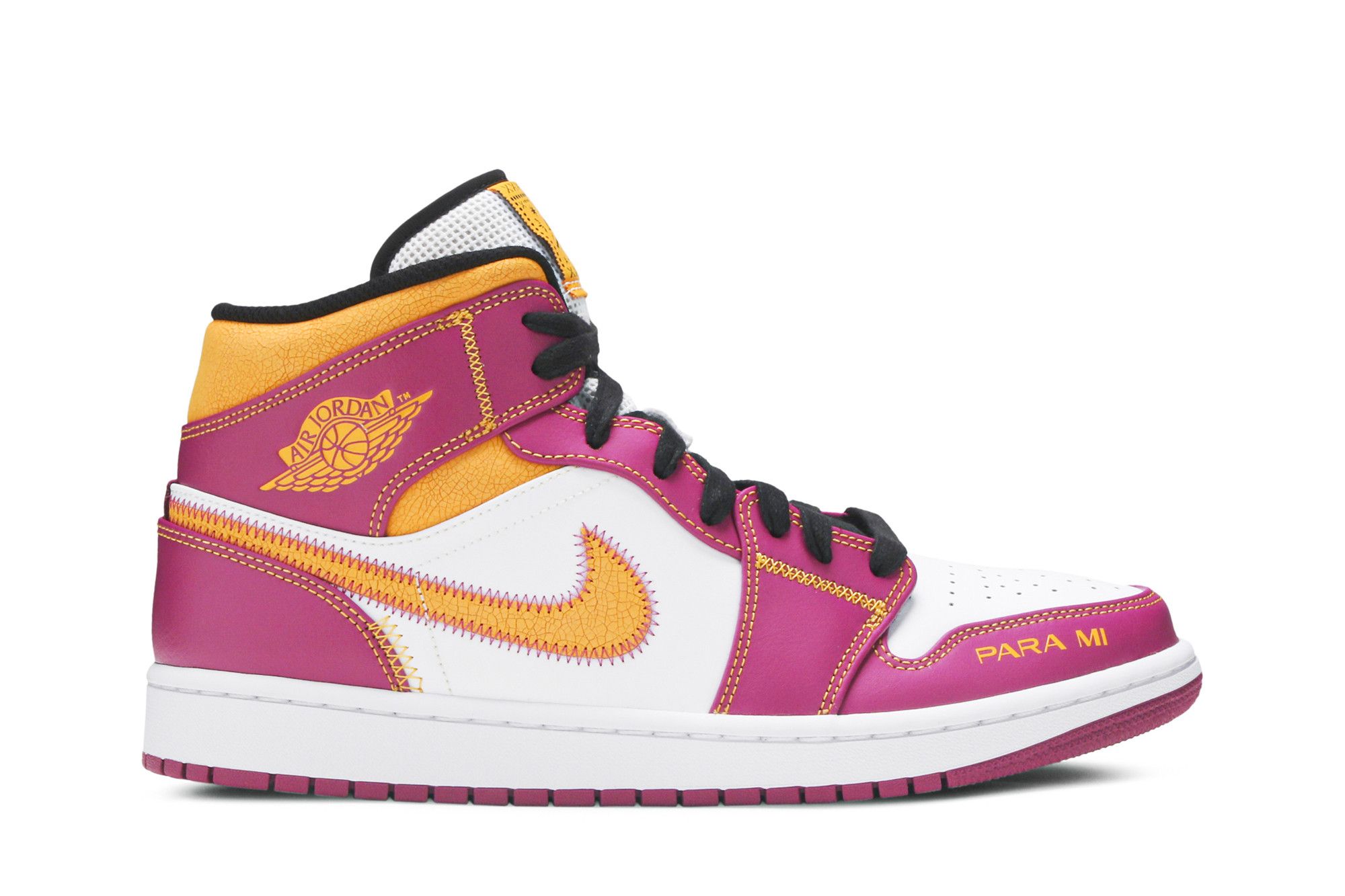 Air Jordan 1 Mid Dia de los Muertos DC0350-100 White/Fuchsia-Orange-Black Sneakers