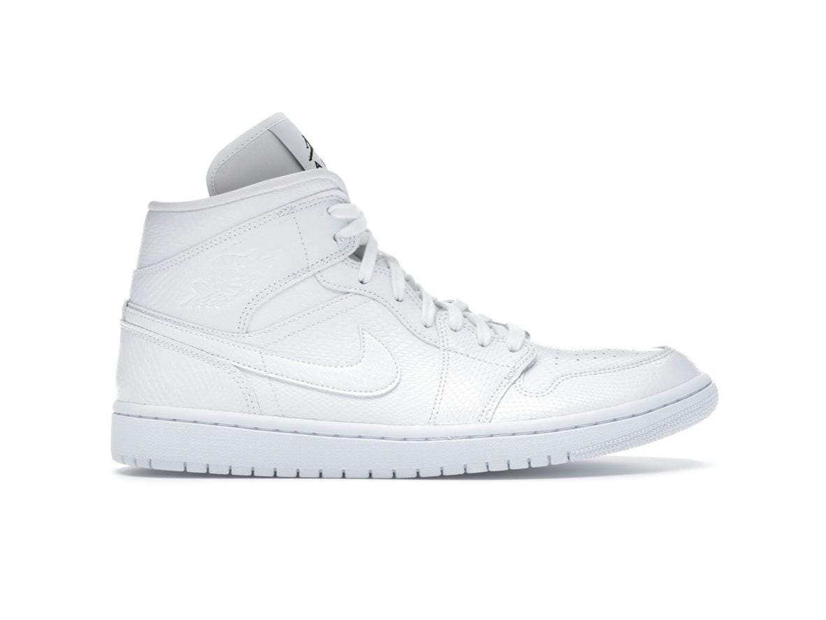 Women's Jordan 1 Mid White Snakeskin BQ6472-110 Sneakers