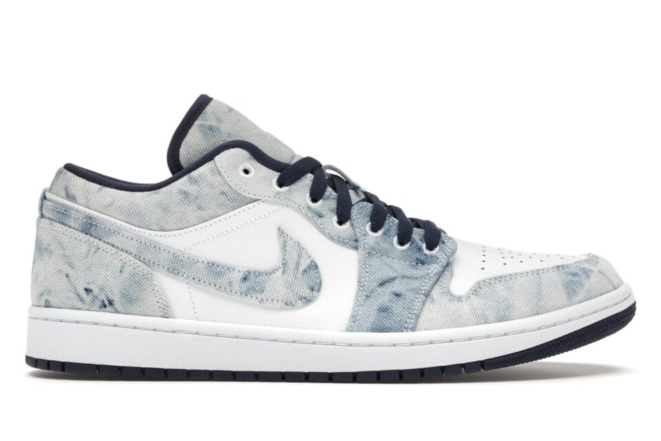Jordan 1 Low Washed Denim Trainers - White/Midnight Navy - CZ8455-100